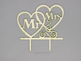 Топер сърца Mr&Mrs с брокат 135x130x3.6mm - 1 бр.