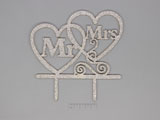 Топер сърца Mr&Mrs със сребрист брокат 135x130x3.6mm - 10 бр.