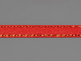 Лента сатен червена с ламе златисто 7mm ≈ 25 ярда