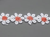 Лента с маргаритки бели с червено, ширина 1.5cm - 10 ярда