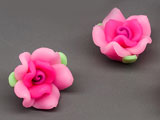 Роза Фимо тъмно розова -  15x15x8.5mm, отвор 1.5mm - 10 бр.