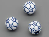 Футболна топка бяло и синьо d=11.5mm, височина 11mm,  отвор 3.8mm - 50g ≈ 58 бр.